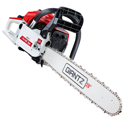 Giantz Chainsaw Petrol 58CC 20" Bar Commercial E-Start Pruning Chain Saw White