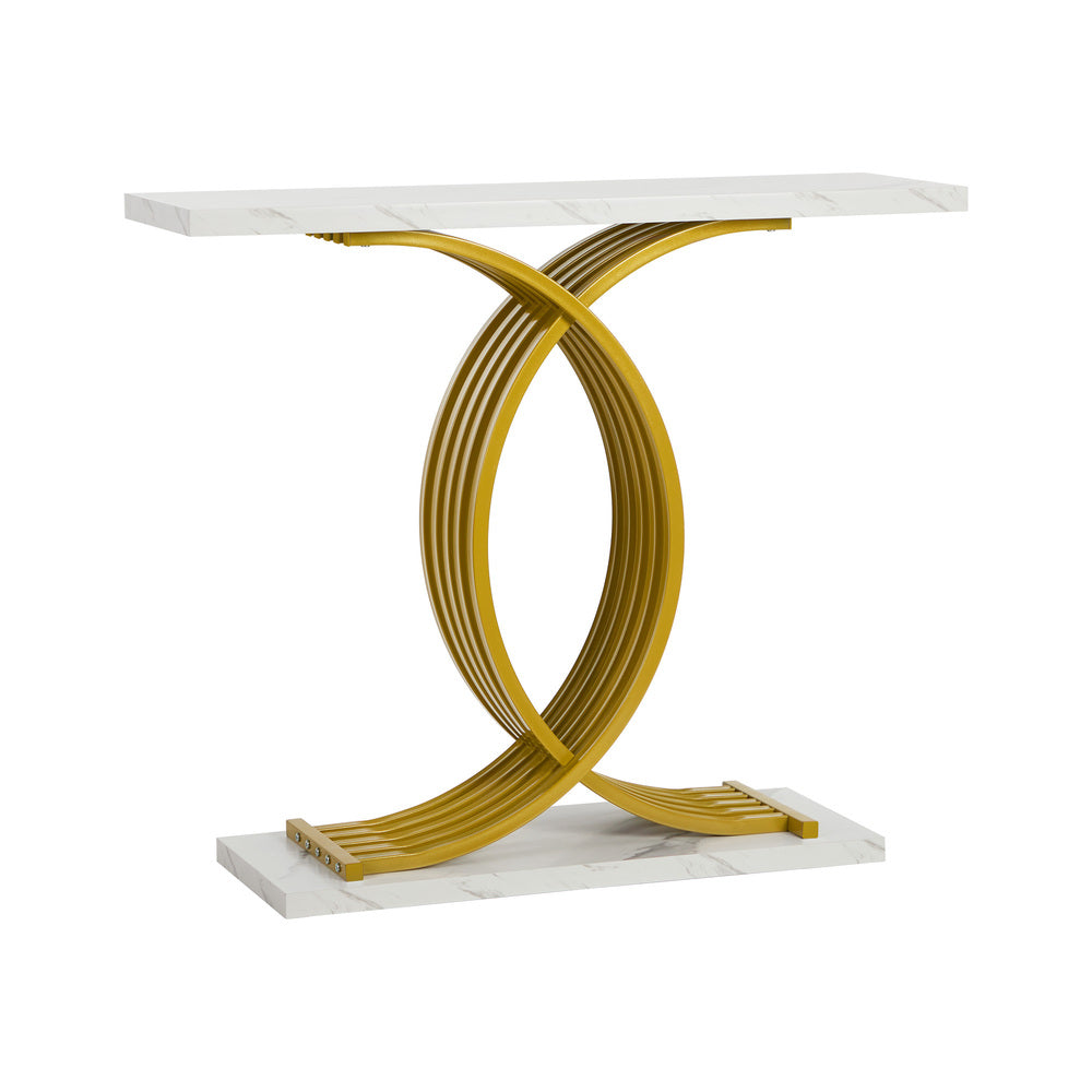 Marble Effect Console Table Hallway Side Desk White Gold 93.5x29.5x81cm