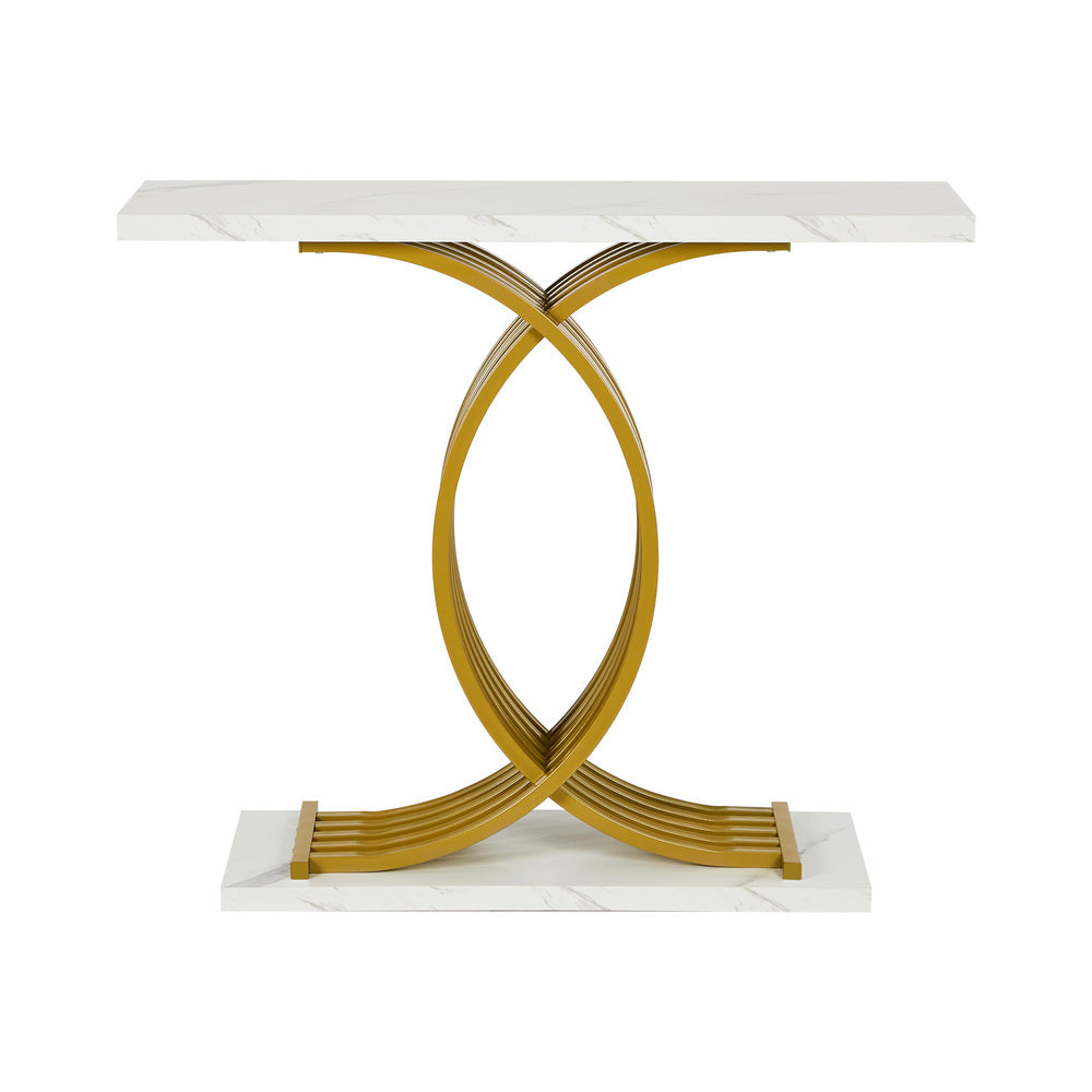 Marble Effect Console Table Hallway Side Desk White Gold 93.5x29.5x81cm