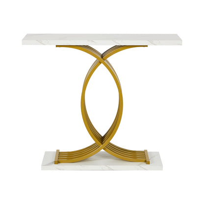 Marble Effect Console Table Hallway Side Desk White Gold 93.5x29.5x81cm