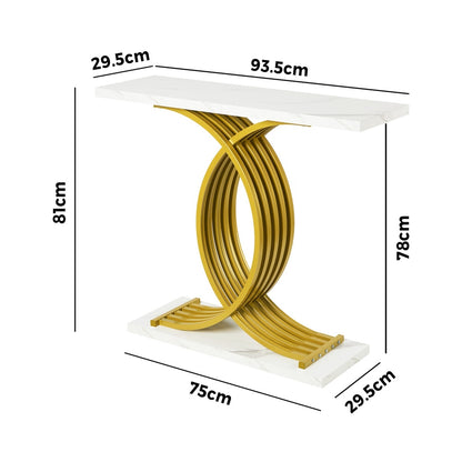 Marble Effect Console Table Hallway Side Desk White Gold 93.5x29.5x81cm