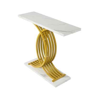 Marble Effect Console Table Hallway Side Desk White Gold 93.5x29.5x81cm