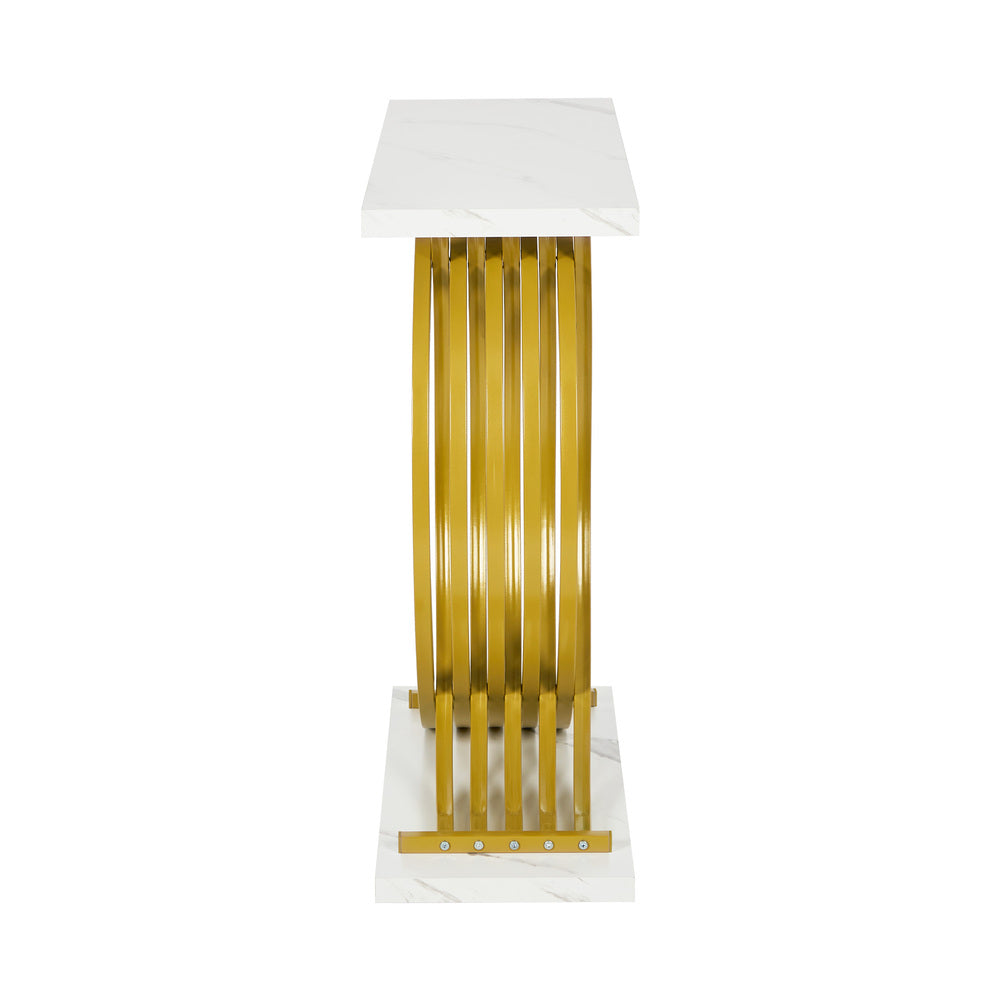 Marble Effect Console Table Hallway Side Desk White Gold 93.5x29.5x81cm