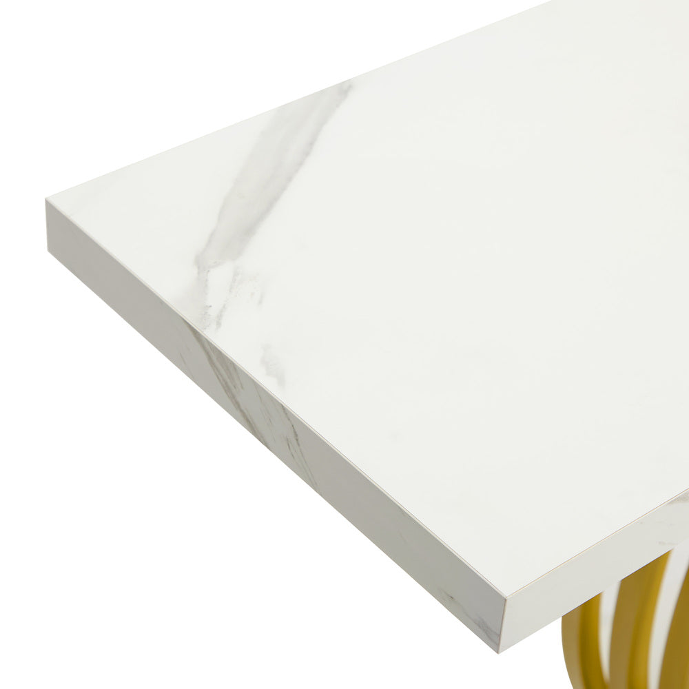 Marble Effect Console Table Hallway Side Desk White Gold 93.5x29.5x81cm