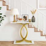 Marble Effect Console Table Hallway Side Desk White Gold 93.5x29.5x81cm