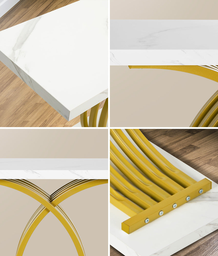 Marble Effect Console Table Hallway Side Desk White Gold 93.5x29.5x81cm
