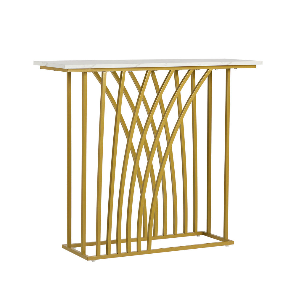 Marble Effect Console Table Hallway Side Desk White Gold 93.5x29.5x81cm - 11