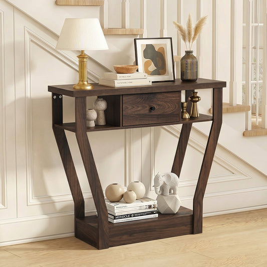 Console Table 1 Drawer Hallway Storage Walnut | HomeAndLivin