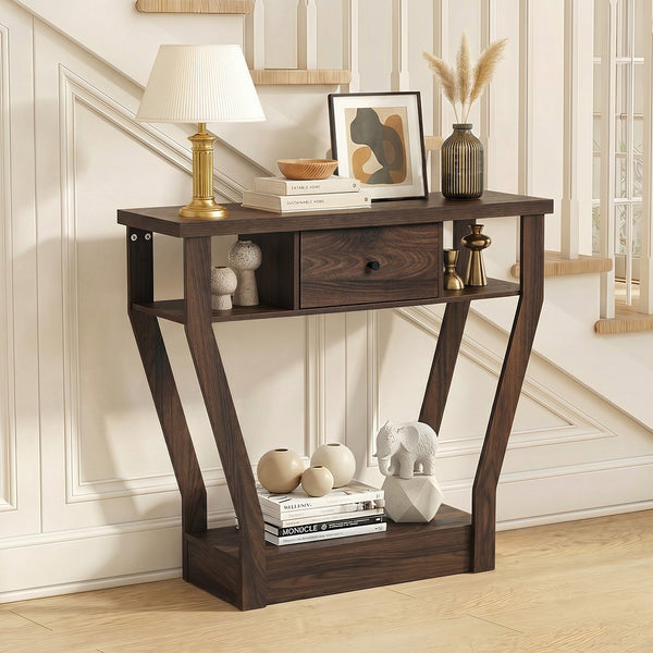  Console Table 1 Drawer Hallway Storage Walnut | HomeAndLivin