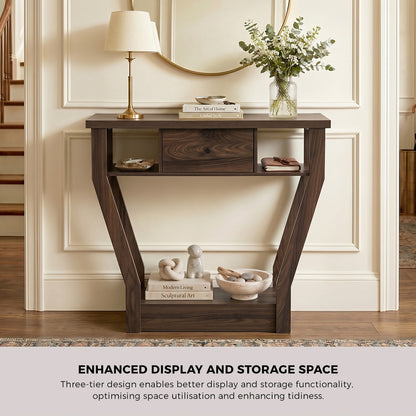 Console Table 1 Drawer Hallway Storage Walnut | HomeAndLivin