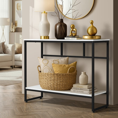 Console Table Hallway Marble Effect Metal Display Table White And Black/Gold