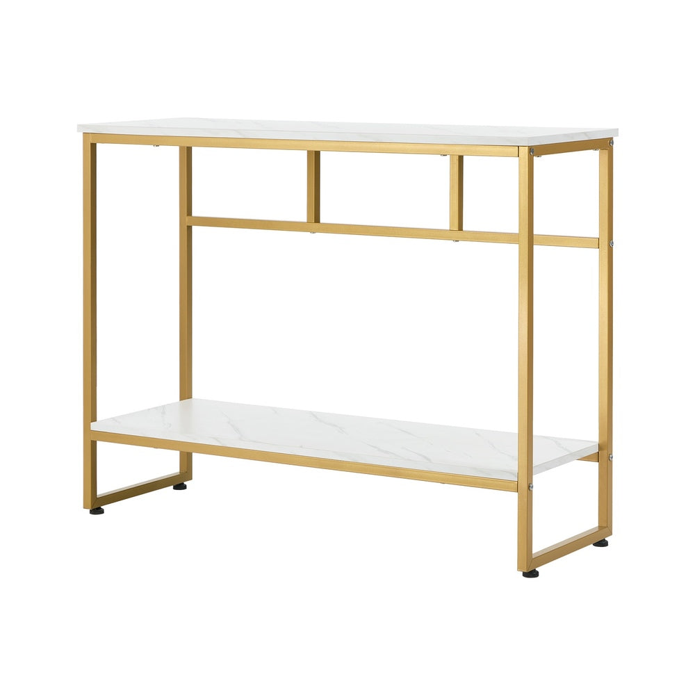 Console Table Hallway Marble Effect Metal Display Table White And Black/Gold