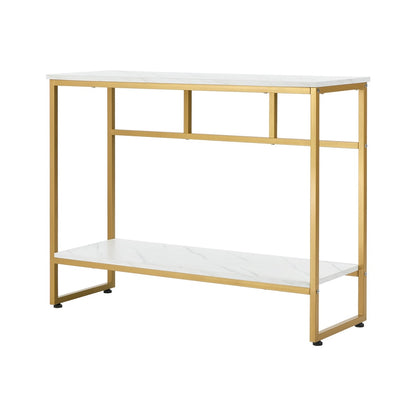 Console Table Hallway Marble Effect Metal Display Table White And Black/Gold