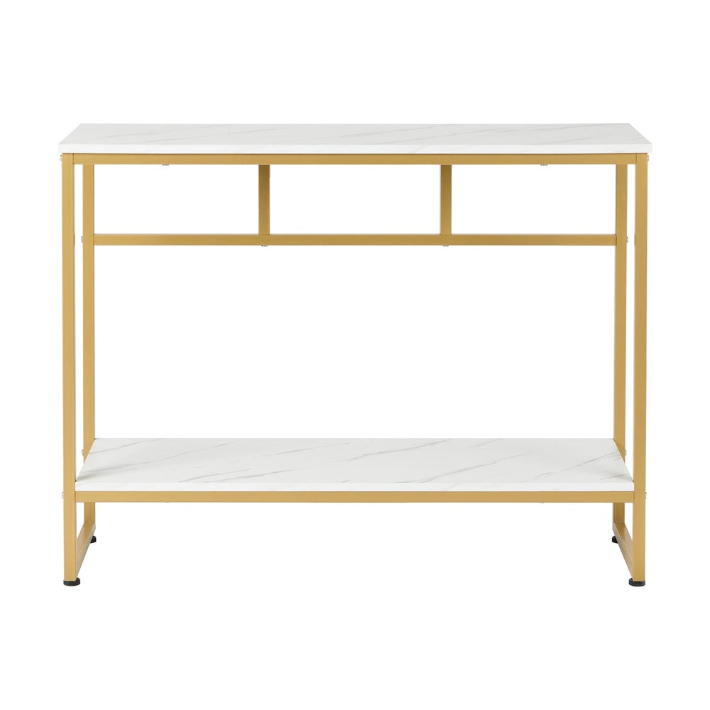 Console Table Hallway Marble Effect Metal Display Table White And Black/Gold