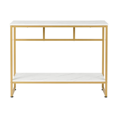 Console Table Hallway Marble Effect Metal Display Table White And Black/Gold