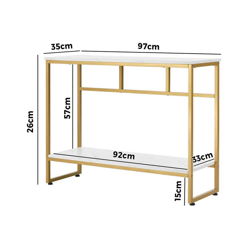 Console Table Hallway Marble Effect Metal Display Table White And Black/Gold