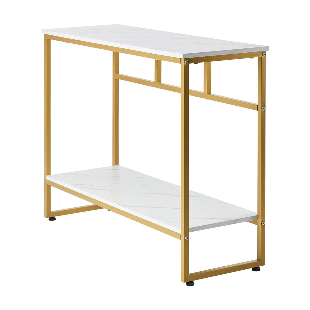 Console Table Hallway Marble Effect Metal Display Table White And Black/Gold