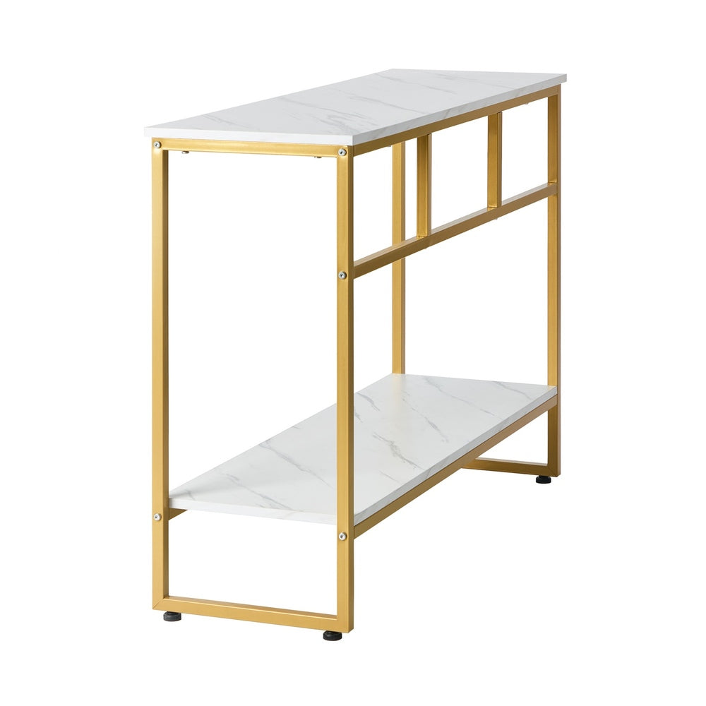 Console Table Hallway Marble Effect Metal Display Table White And Black/Gold