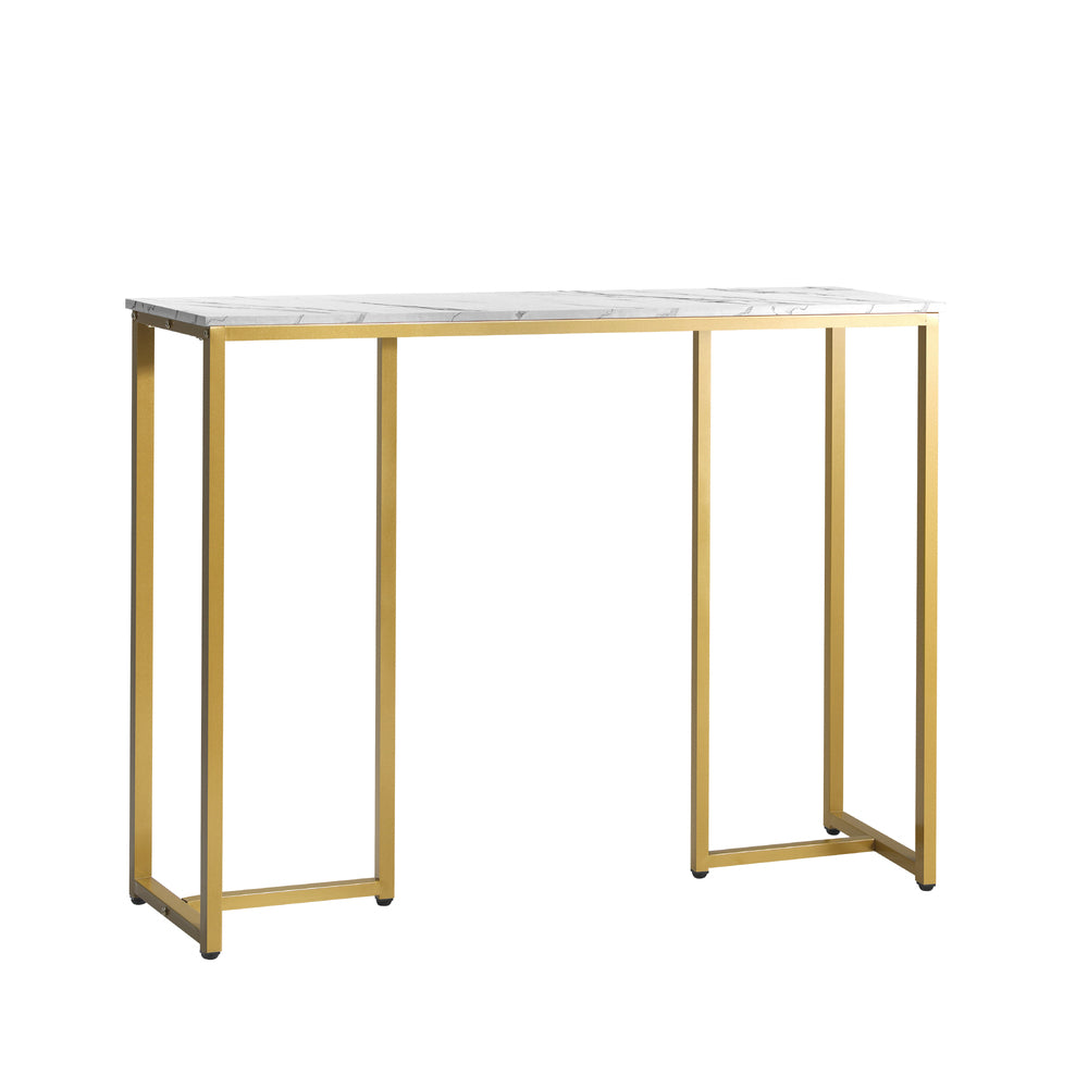 Console Table Marble Effect Hall Display White & Gold Modern Entryway Table