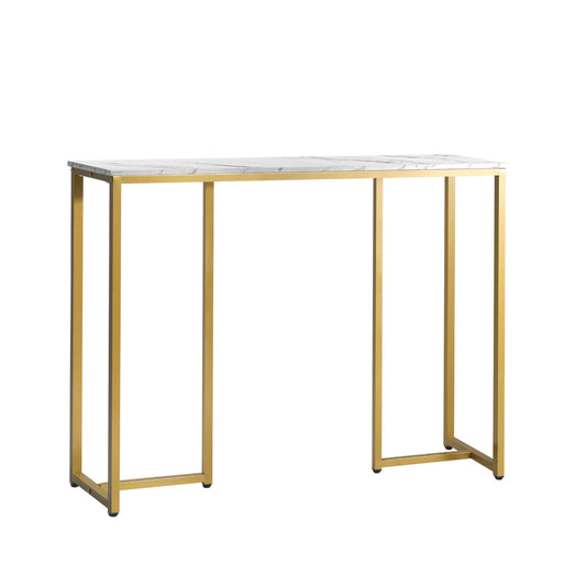 Console Table Marble Effect Hall Display White & Gold Modern Entryway Table