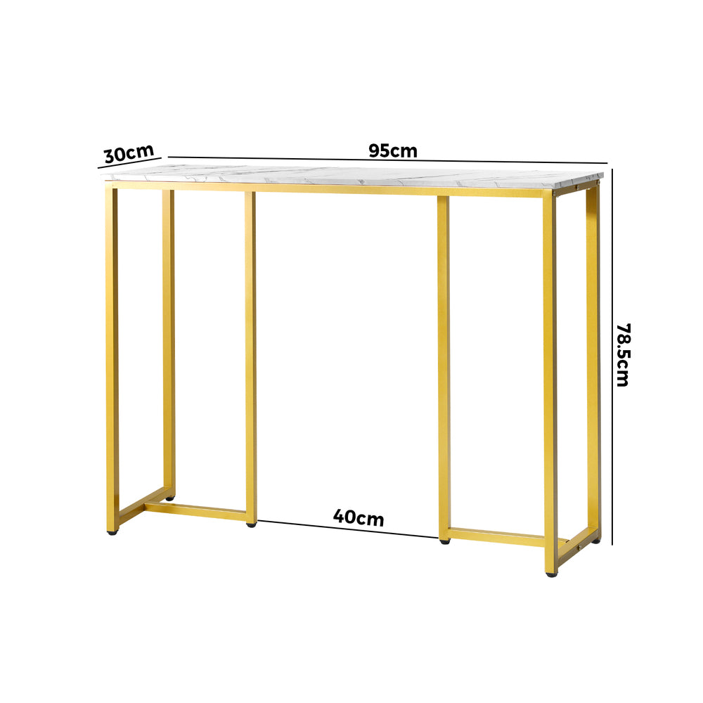 Console Table Marble Effect Hall Display White & Gold Modern Entryway Table