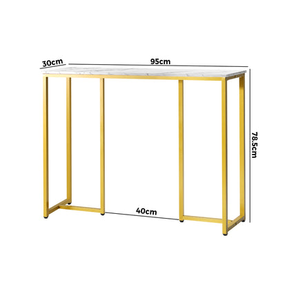 Console Table Marble Effect Hall Display White & Gold Modern Entryway Table