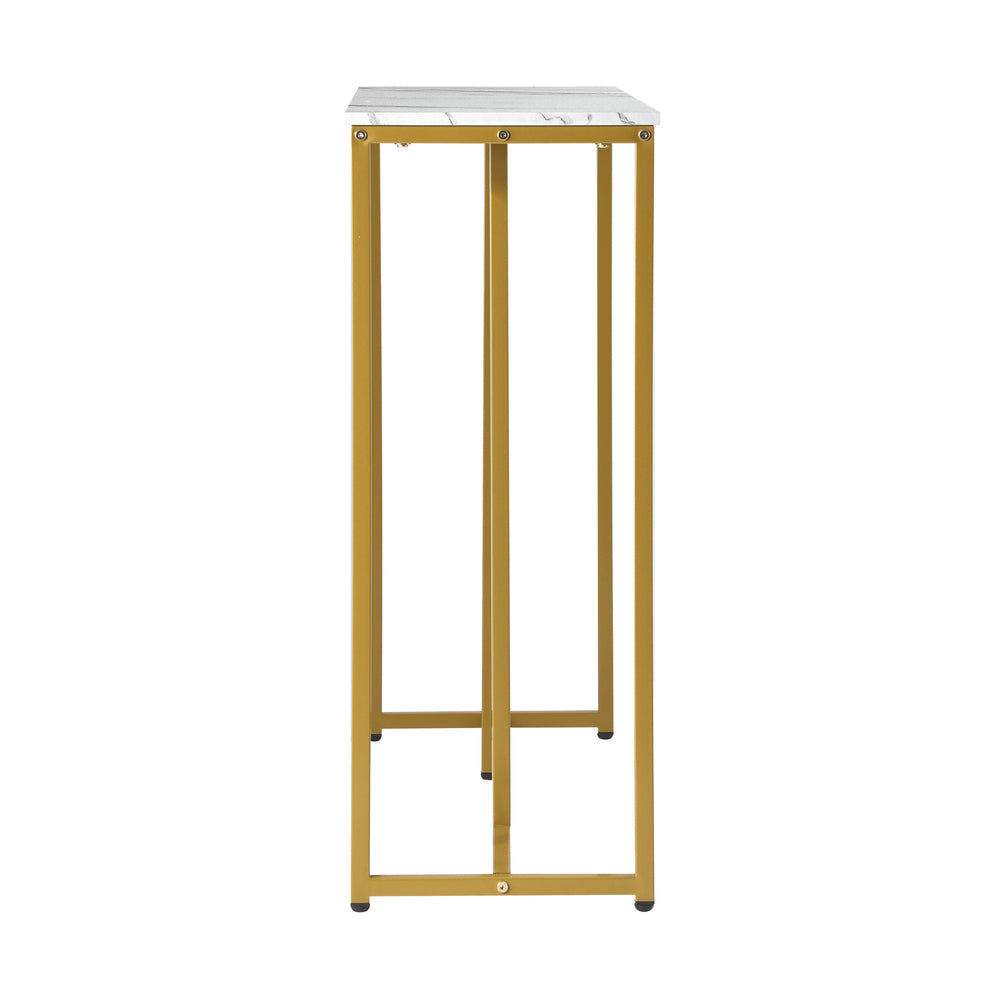 Console Table Marble Effect Hall Display White & Gold Modern Entryway Table