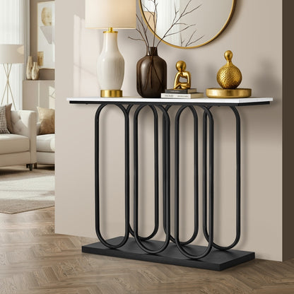 Console Table Faux Marble Effect Entry Hallway Display Black