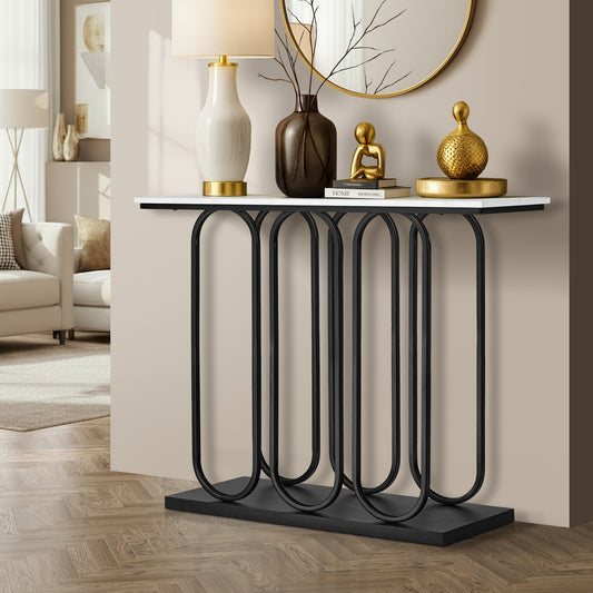 Console Table Faux Marble Effect Entry Hallway Display Black