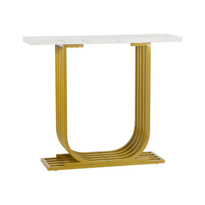 Marble Effect Console Table Hallway Side Desk White Gold 93.5x29.5x81cm - 12