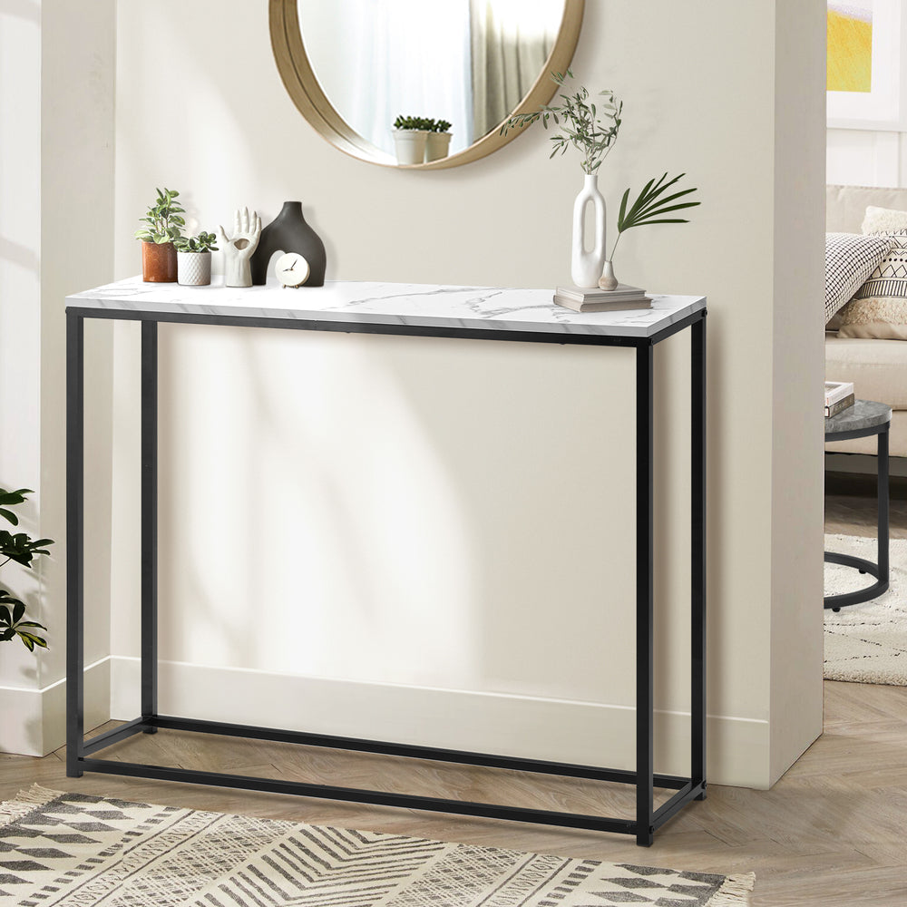 Console Table Marble-look Iron Black&White