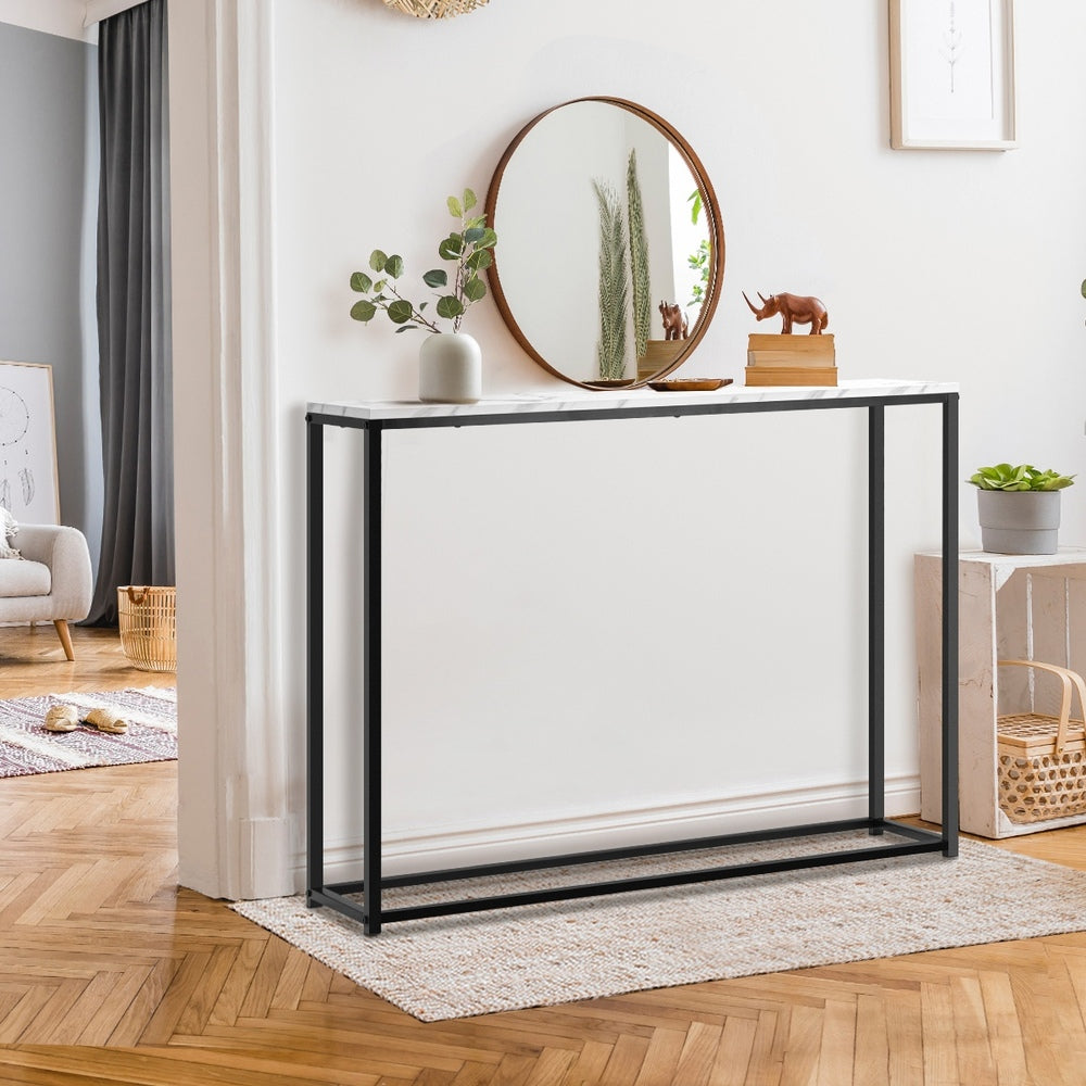 Console Table Marble-look Iron Black&White