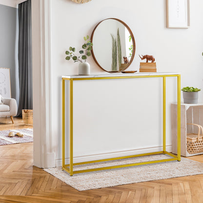 Console Table Marble-look Iron Gold&White