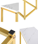 Console Table Marble-look Iron Gold&White