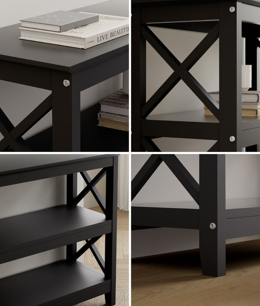 3-Tier Console Table X-Design Wooden Black