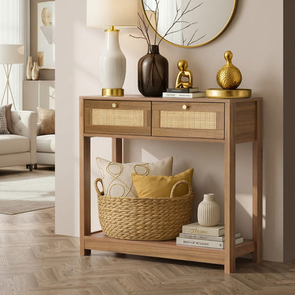 Console Table 2 Drawer Oak 80x30x80cm