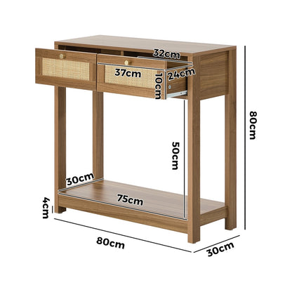 Console Table 2 Drawer Oak 80x30x80cm