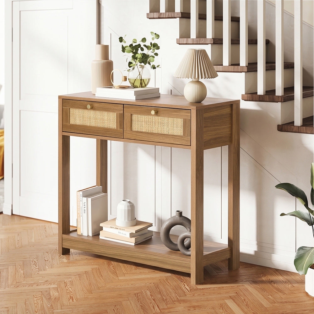 Console Table 2 Drawer Oak 80x30x80cm
