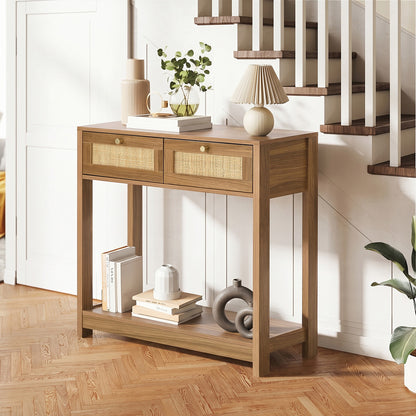 Console Table 2 Drawer Oak 80x30x80cm