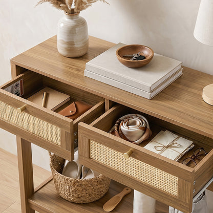 Console Table 2 Drawer Oak 80x30x80cm