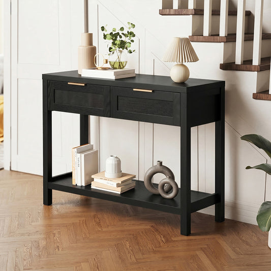 Console Table 2 Drawers Entry Table Hallway Display Black