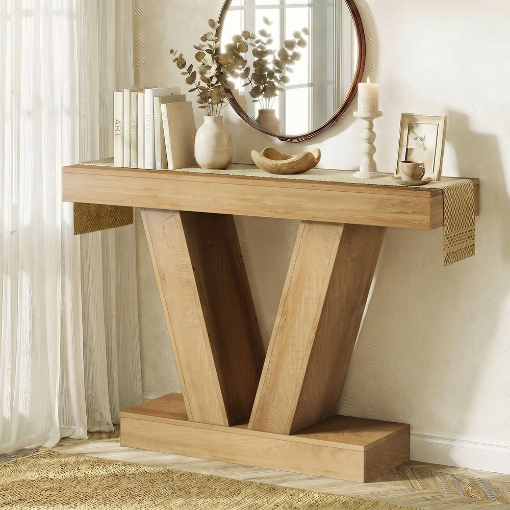 Narrow Console Table Natural V-Shape 120x29.5x80cm