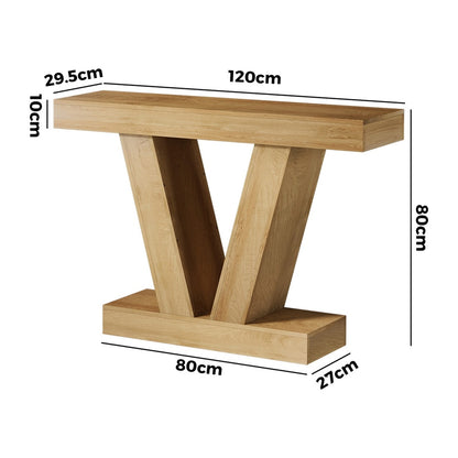 Narrow Console Table Natural V-Shape 120x29.5x80cm