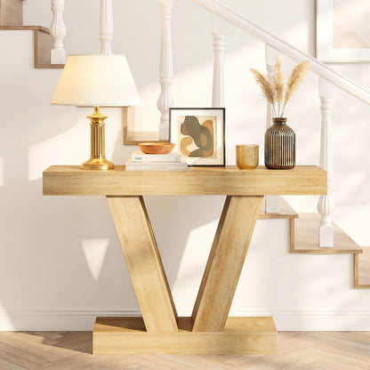Narrow Console Table Natural V-Shape 120x29.5x80cm