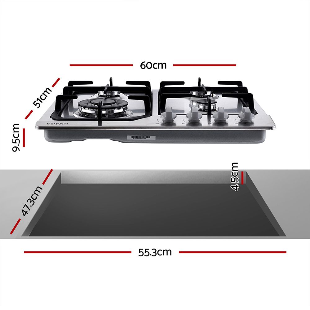 Gas Cooktop 60Cm 4 Burner Silvir
