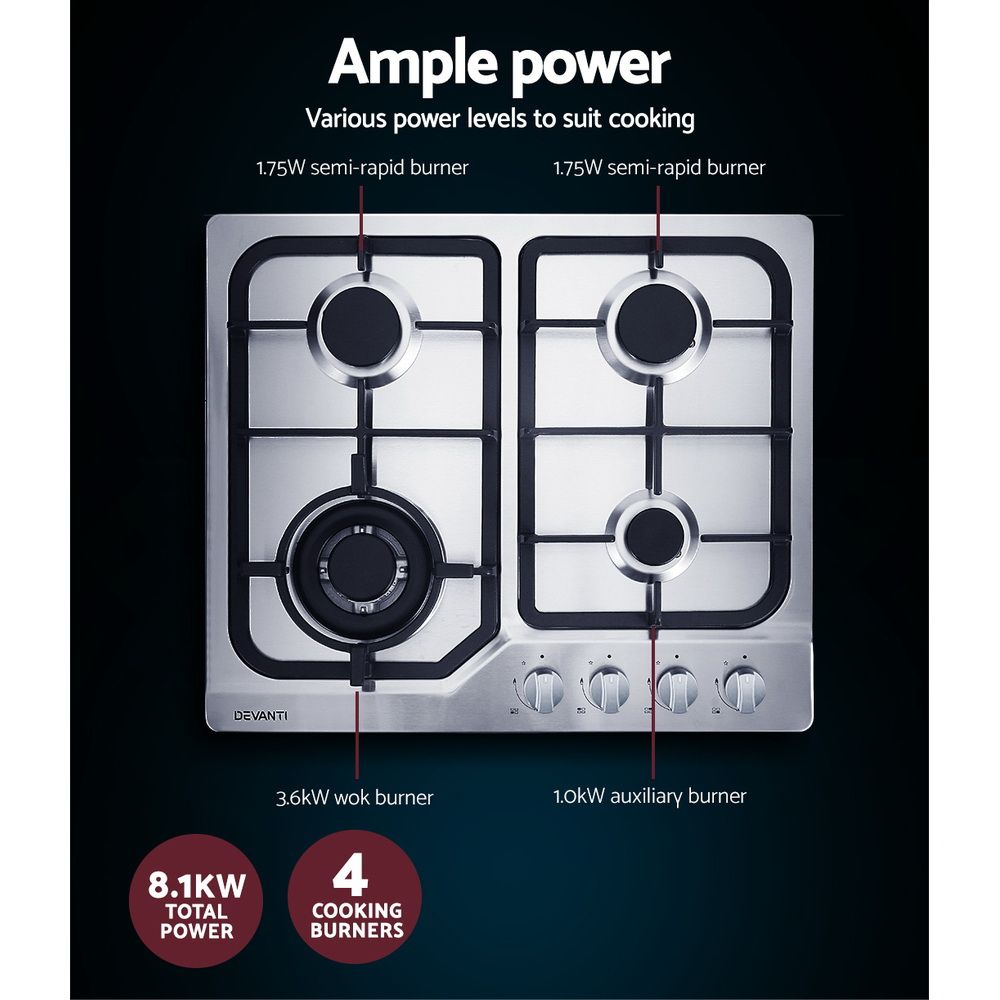 Gas Cooktop 60Cm 4 Burner Silvir