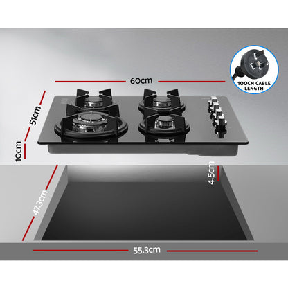 Gas Cooktop 60Cm Stove Hob Black