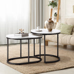 Set of 2 Coffee Table Round Oval Marble Nesting Side End Table