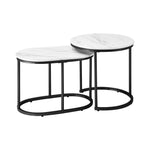 Set of 2 Coffee Table Round Oval Marble Nesting Side End Table