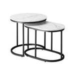 Set of 2 Coffee Table Round Oval Marble Nesting Side End Table